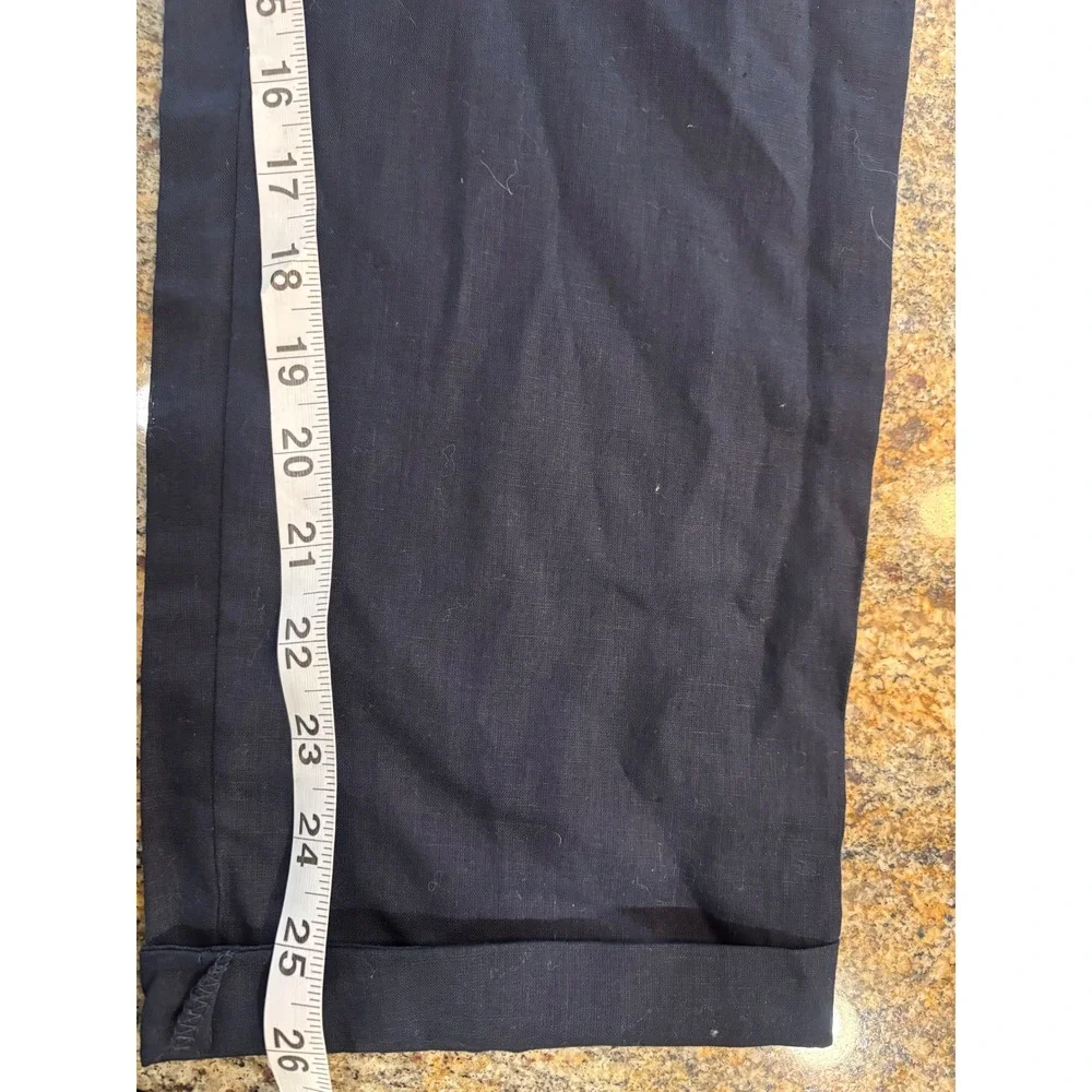 NWT Zara Linen Blend Cargo Pants Tie Waist Relaxed Fit Cropped Blue‎ Small
